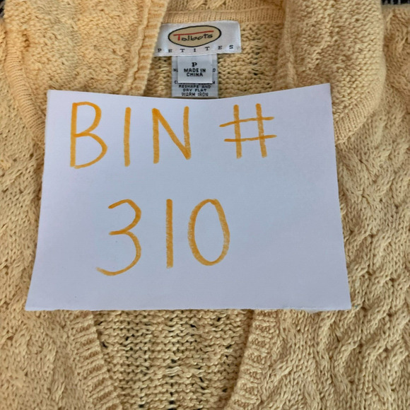 Talbots Sweater Womens Sz P Petite Yellow Cotton Cable Knit V Neck Collared - Picture 9 of 9